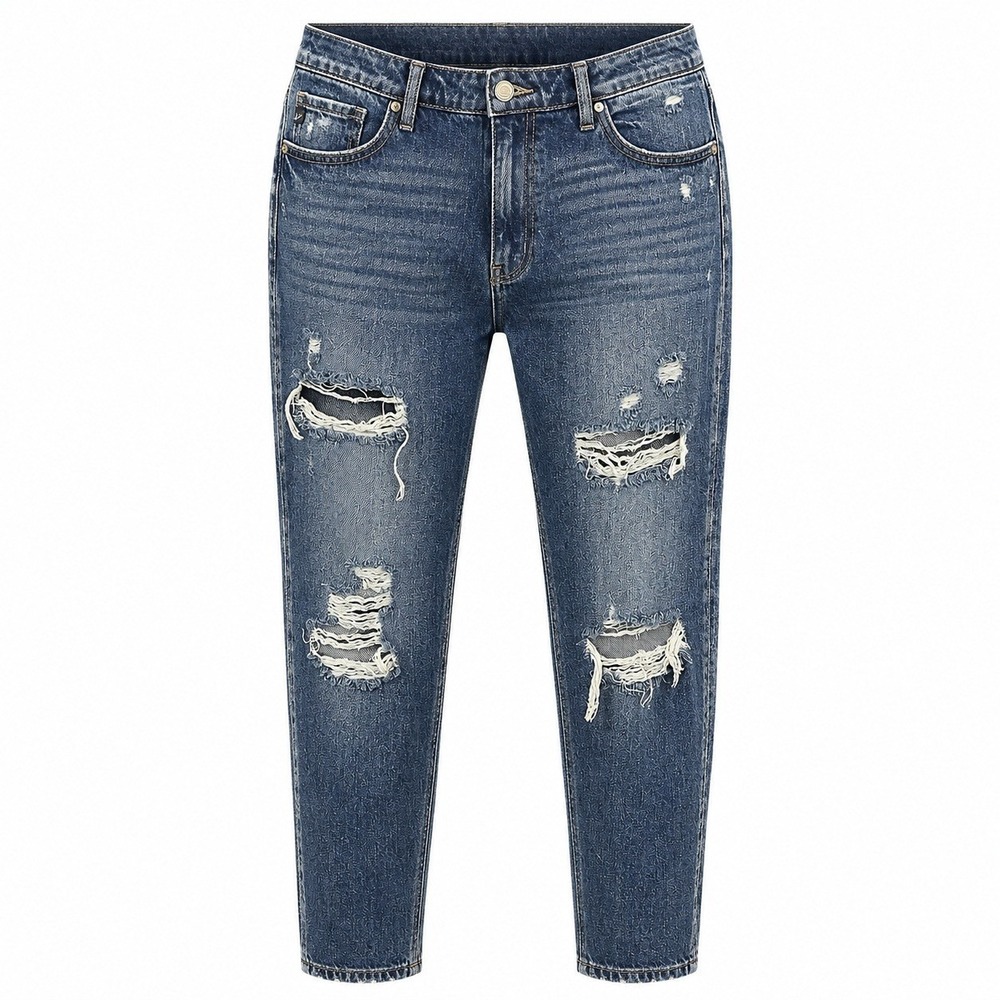 KanCan Distressed Boyfriend Jeans 30 High Rise Medium Wash‎ Frayed Hem Cotton